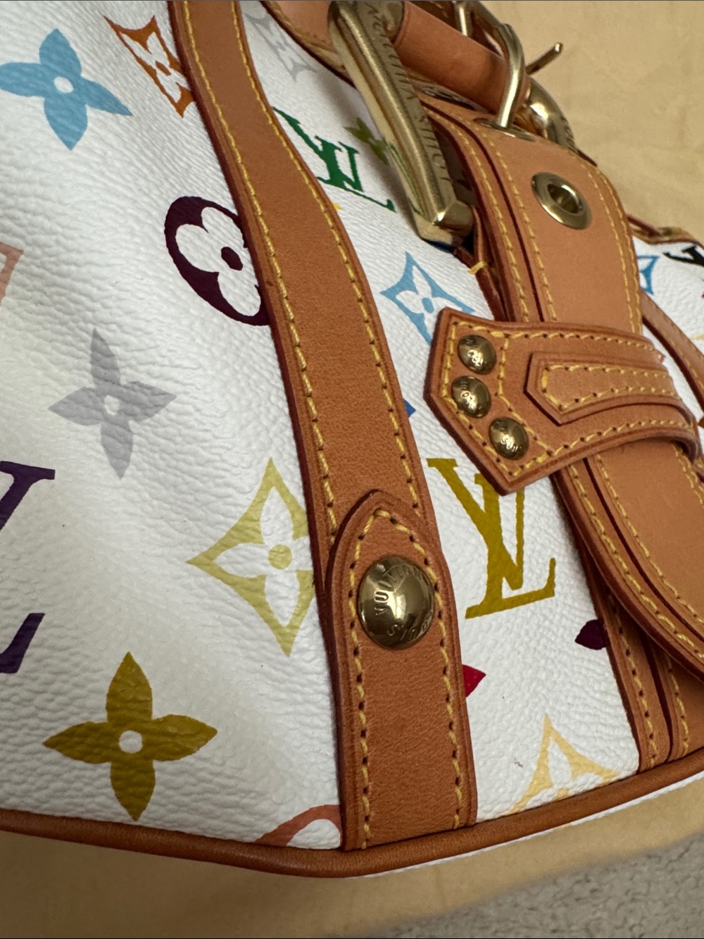 Takashi Murakami X Louis Vuitton White Monogram Multicolore Canvas Theda PM - Picture 3 of 16